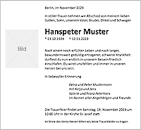 Vorlage Traueranzeige: Modern mit Bild