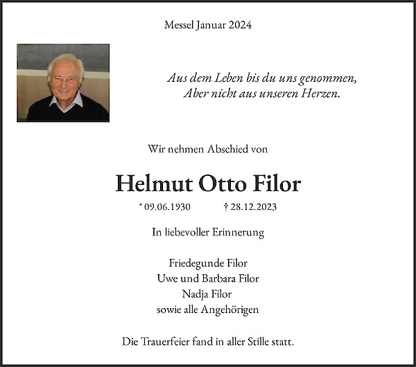 Traueranzeige von Helmut Otto Filor, Messel
