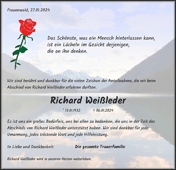 Danksagung von Richard Wei&szlig;leder, Ilmenau