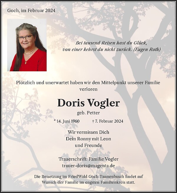 Traueranzeige von Doris Vogler, Goch