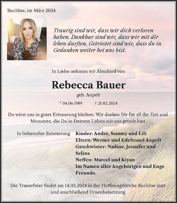 Traueranzeige von Rebecca Bauer