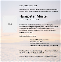 Vorlage Traueranzeige: Modern mit Hintergrund 