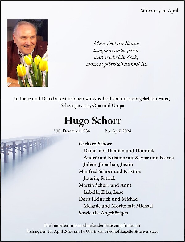 Traueranzeige von Hugo Schorr