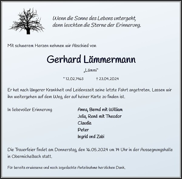 Traueranzeige von Gerhard L&auml;mmermann