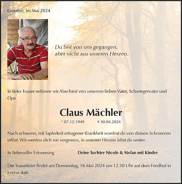 Traueranzeige von Claus M&auml;chler, Leuna