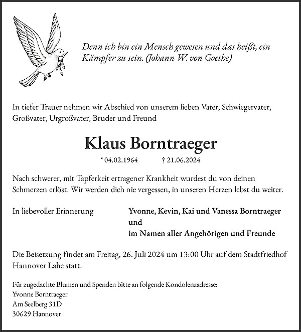 Traueranzeige von Klaus Borntraeger