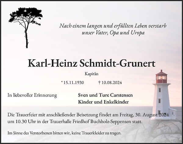 Traueranzeige von Karl-Heinz Schmidt-Grunert, Fintel