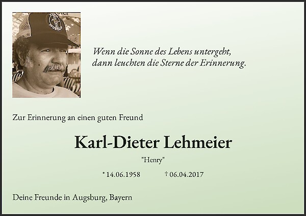 Jahresgedenken von Karl-Dieter Lehmeier, Augsburg