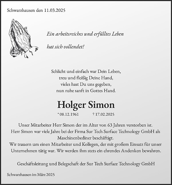 Danksagung von Holger Simon, Wutha Farnroda