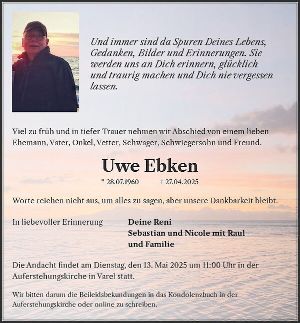 Traueranzeige von Uwe Ebken, Varel