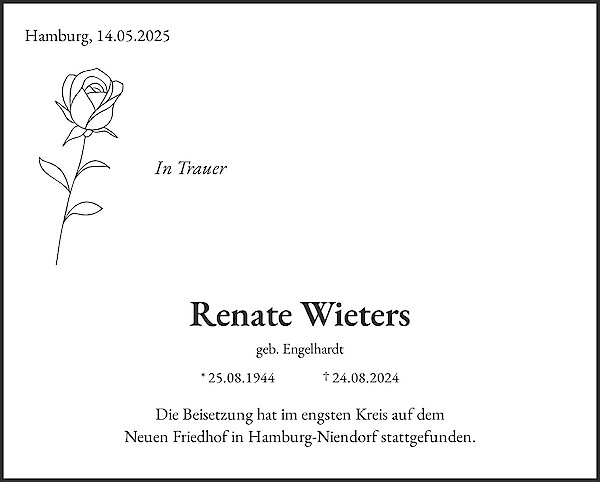 Danksagung von Renate Wieters, Hamburg