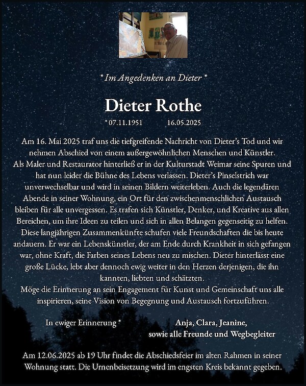 Traueranzeige von Dieter Rothe, Weimar