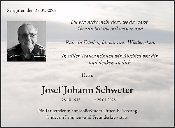 Traueranzeige von Josef Johann Schweter, Salzgitter