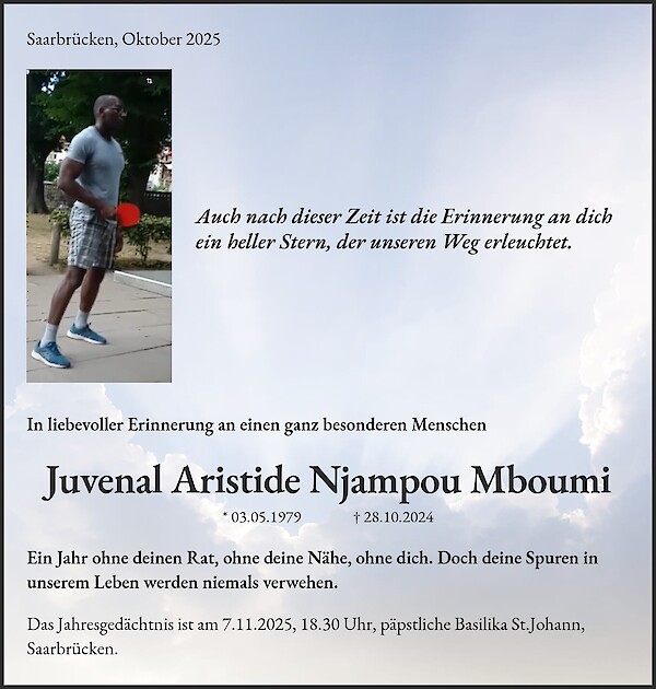 Jahresgedenken von Juvenal Aristide Njampou Mboumi, Saarbr&uuml;cken