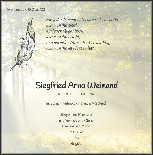 Traueranzeige von Siegfried Arno Weinand, Tangerm&uuml;nde