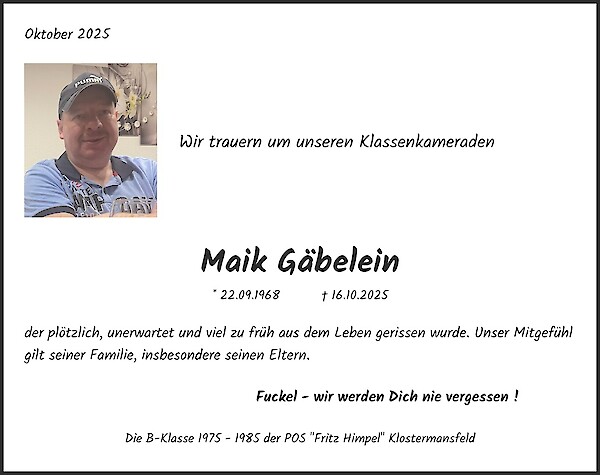 Traueranzeige von Maik G&auml;belein