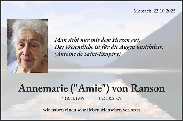 Traueranzeige von Annemarie ("Amie") von Ranson, Moosach