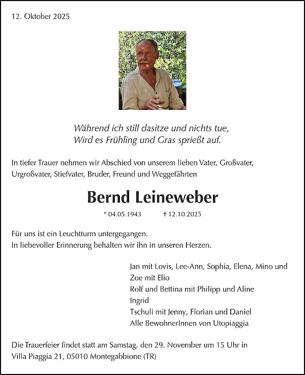 Traueranzeige von Bernd Leineweber