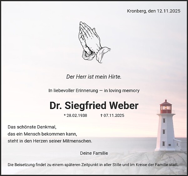 Traueranzeige von Dr. Siegfried Weber