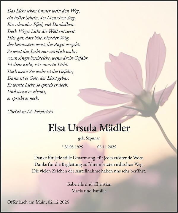 Danksagung von Elsa Ursula M&auml;dler