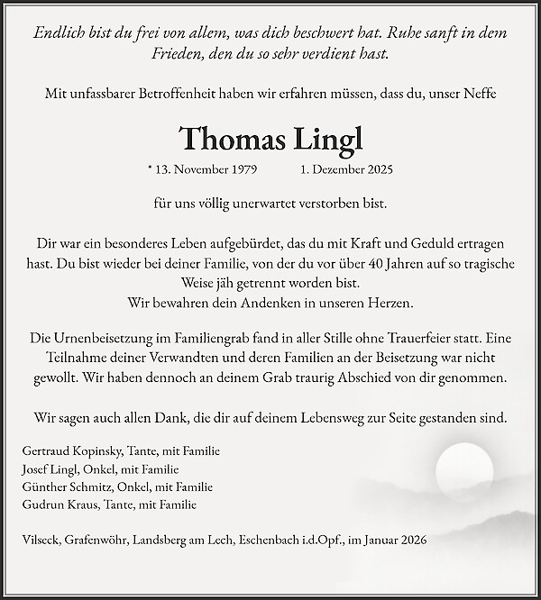 Traueranzeige von Thomas Lingl