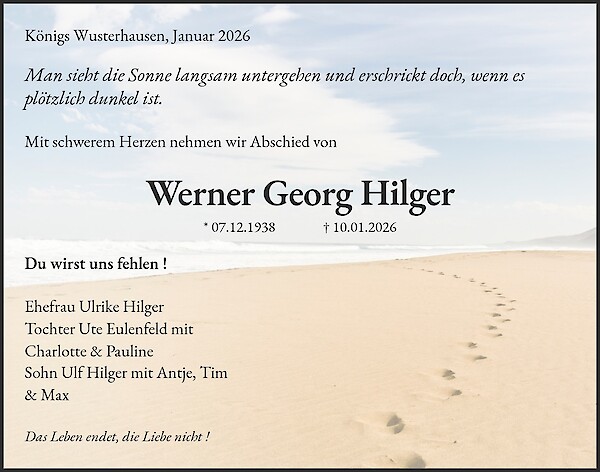 Traueranzeige von Werner Georg Hilger, K&ouml;nigs Wusterhausen
