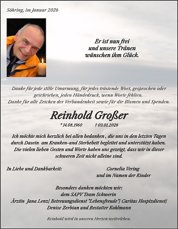 Danksagung von Reinhold Gro&szlig;er, Schildetal