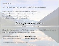 Traueranzeige Frau Jana Pomorin, Steinheim