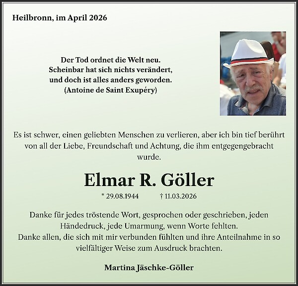 Danksagung von Elmar R. G&ouml;ller, Heilbronn
