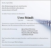 Traueranzeige Uwe Stindt
