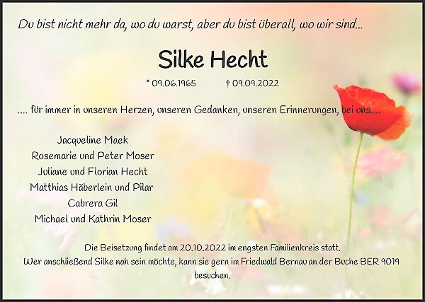 Traueranzeige von Silke Hecht, Berlin