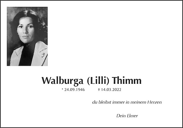 Traueranzeige von Walburga (Lilli) Thimm