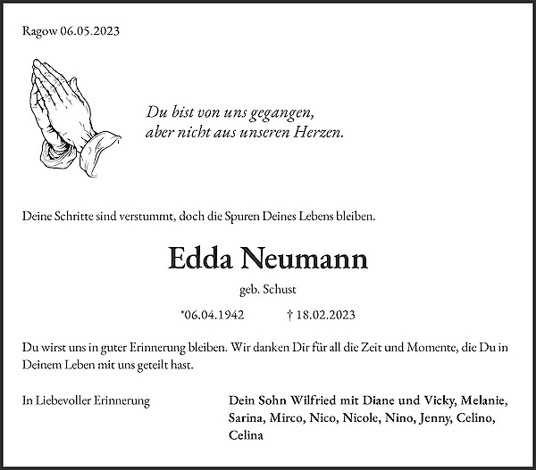 Traueranzeige von Edda Neumann, Ragow